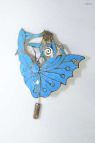Qing Chinese Kingfisher Butterfly Pin