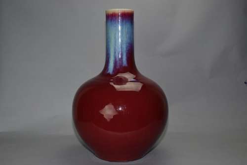 Large 19-20th C. Chinese Flambe Glaze Bulbous Vase