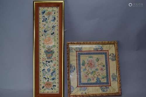 Two Chinese Embroideries in Frame