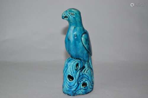 Chinese Peacock Blue Glaze Parrot