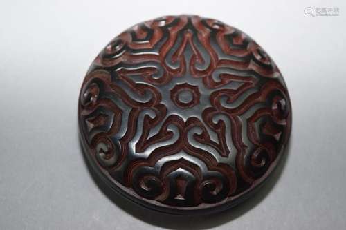 Chinese Carved Black Lacquer Stamp Ink Box