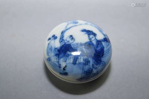 Kangxi Chinese Blue and White Stamp Ink Box