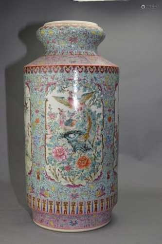 Large 1950-70s Chinese Famille Rose Vase