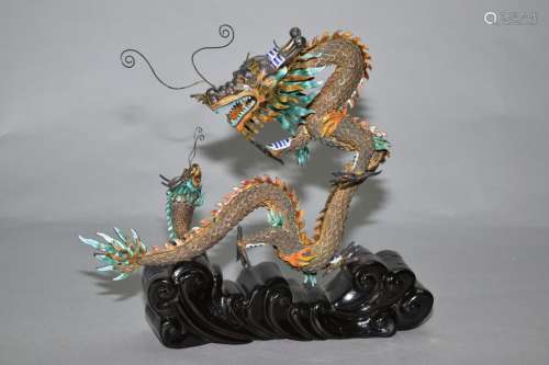 Large Chinese Enamel over Silver Dragon