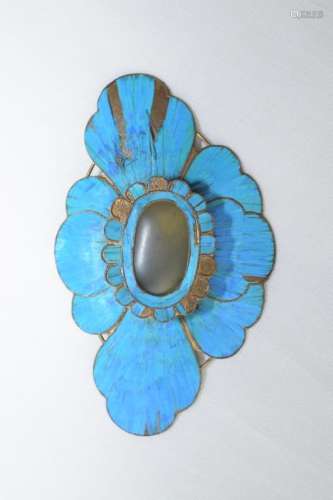 Qing Chinese Kingfisher Flower Brooch