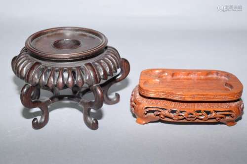 Two Chinese Hongmu Carved Stands