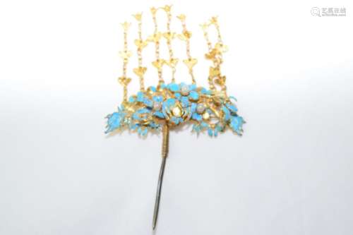 Qing Chinese Kingfisher Flower Hair Pin