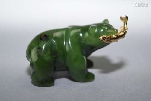 Spinach Jade Carved Bear