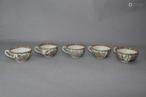 Five Chinese Famille Rose Medallion Cups