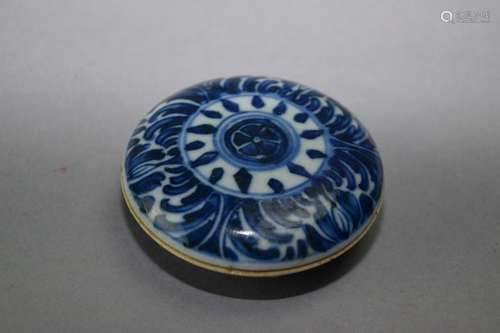 Qing Chinese Blue and White Stamp Ink Box