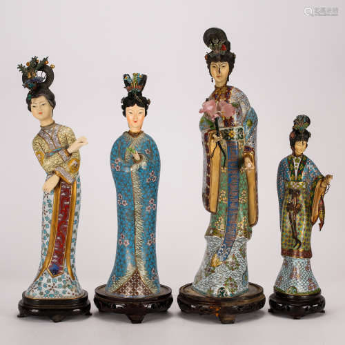 CHINESE CLOISONNE LADY FIGURINES, SET OF 4