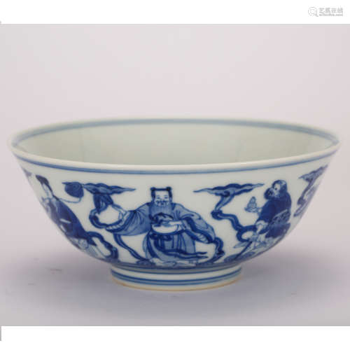 CHINESE BLUE AND WHITE IMMORTAL PORCELAIN BOWL