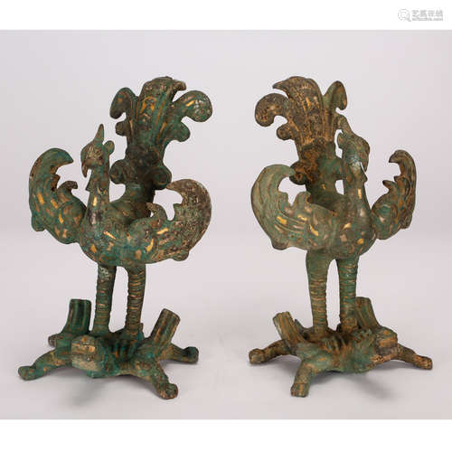 CHINESE BRONZE PHOENIXES, PAIR