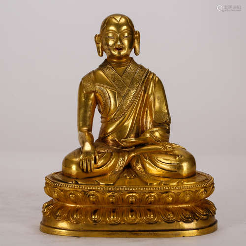 CHINESE GILT BRONZE SEATED LOHAN