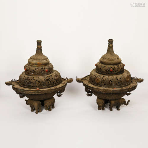 CHINESE BRONZE CENSER, PAIR