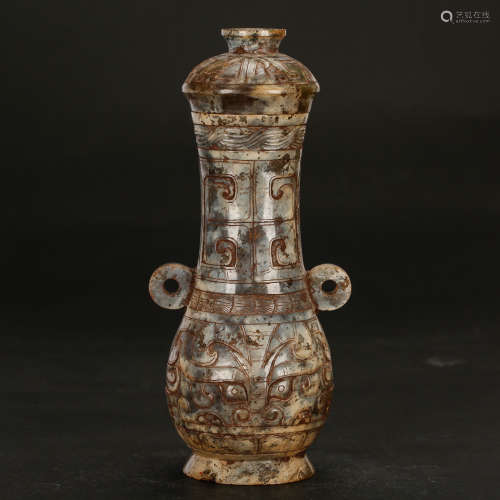 CHINESE ARCHAIC JADE COVER VASE