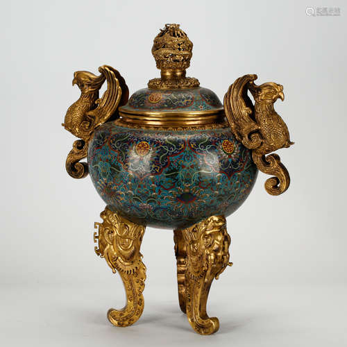 CHINESE CLOISONNE ENAMEL TRIPOD CENSER