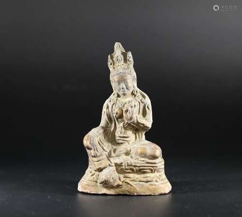 A Pottery with Bodhisattva Shape - Ming Dynasty