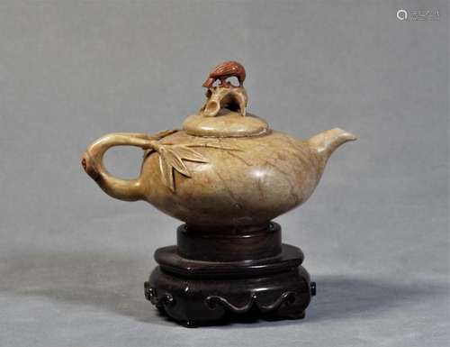 A Bamboo Pot with Mountain Carving - Late Qing Dynasty