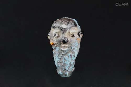 A Colorful Poenicians Bead with Head Carving - Ming Dynasty