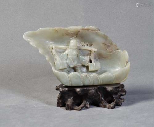 A Heitan Jade with Mountain Carving - Early Qing Dynasty