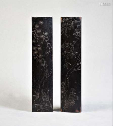 A Pair of Sliver Inlaid Pen Plate - Qing Dynasty