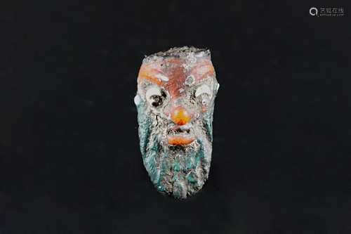 A Colorful Poenicians Bead with Head Carving - Ming Dynasty