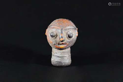 A Colorful Poenicians Bead with Head Carving - Ming Dynasty