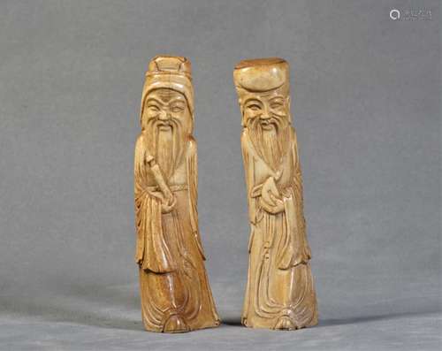 A Pair of Fortune and Health God Statue - Qing Dynasty