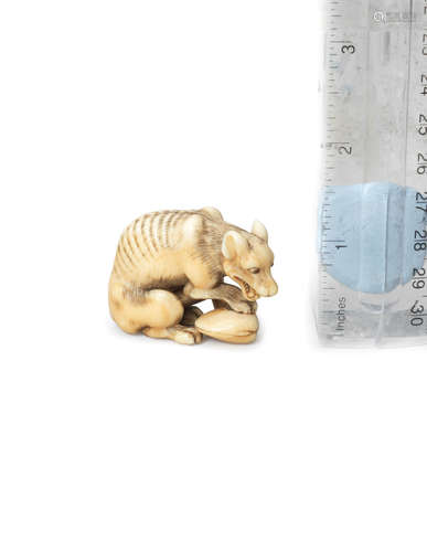 By Tomotada, Kyoto, Edo period (1615-1868), 18th century An ivory netsuke of a wolf