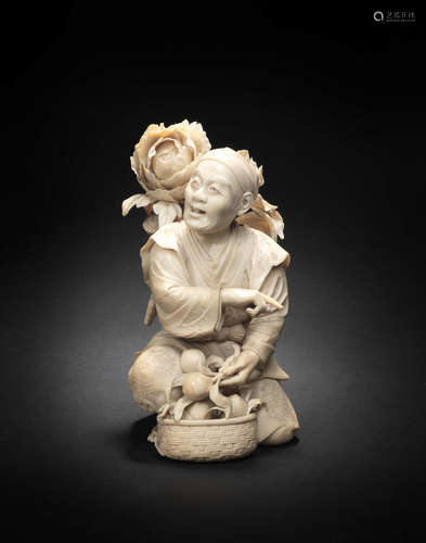 Meiji era (1868-1912), late 19th/early 20th century An ivory okimono figure of a peasant