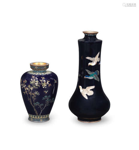 Meiji era (1868-1912), late 19th/early 20th century Two cloisonné-enamel vases