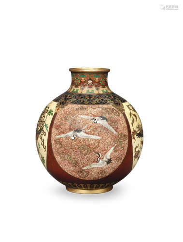 Attributed to Namikawa Yasuyuki, Meiji era (1868-1912), early 1880s A squat ovoid cloisonné enamel jar