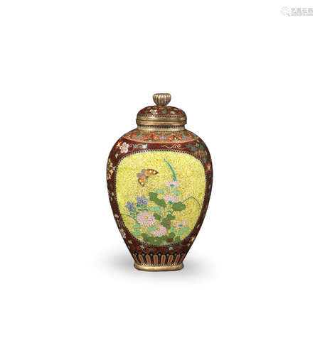 Attributed to Namikawa Yasuyuki (1845-1927), Meiji era (1868-1912), late 19th century A flattened ovoid cloisonné-enamel vase and en-suite cover