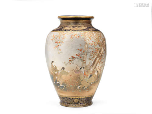 By Matsumoto Hozan, Meiji era (1868-1912), late 19th/early 20th century A large baluster Satsuma baluster vase