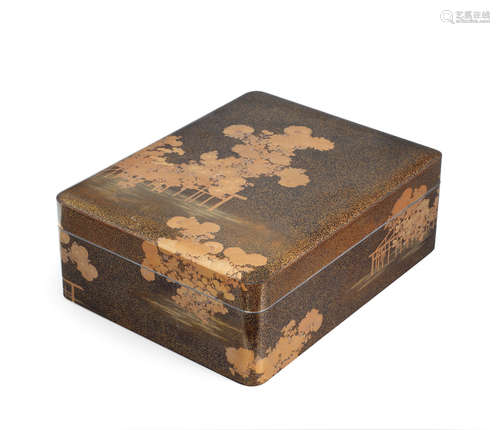 Taisho (1912-1926) or Showa (1926-1989) era, circa 1912-1938 A LACQUERED RYOSHIBAKO (DOCUMENT BOX) AND COVER WITH DECORATION OF CHRYSANTHEMUMS