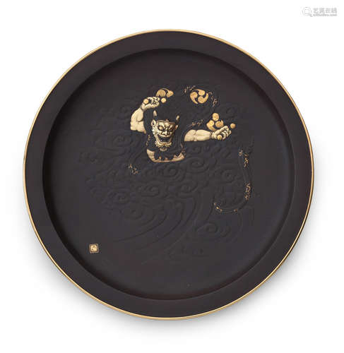 By Suzuki Katsuhiro I (1827-1886) or II (1854-1901), Meiji era (1868-1912) An inlaid bronze circular dish