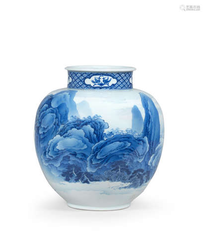 By Makuzu Kozan, Meiji era (1868-1912), early 20th century A large baluster blue-and-white porcelain vase