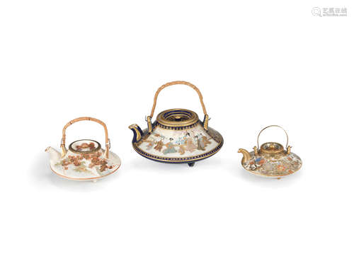 Meiji (1868-1912) or Taisho (1912-1926) era, early 20th century Three satsuma teapots