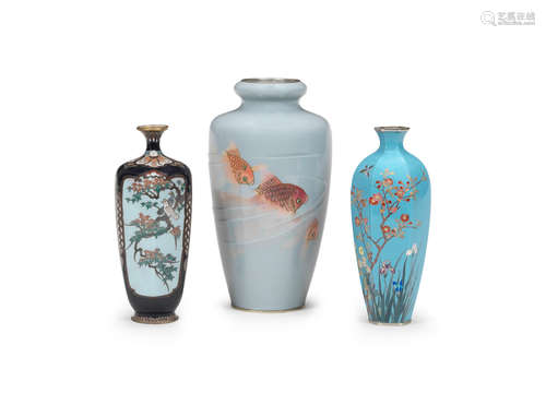 Meiji era (1868-1912), late 19th/early 20th century Three cloisonné-enamel vases