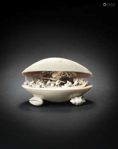 By Gazan, Meiji era (1868-1912), late 19th/early 20th century A large ivory okimono of the 'clam's dream'