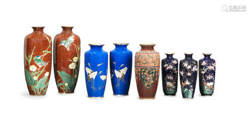 Meiji (1868-1912), Taisho (1912-1926) or Showa (1926-1989) era, early 20th century Eighteen cloisonné-enamel vessels