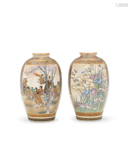 By Meizan, Meiji era (1868-1912), late 19th/early 20th century A matching pair of ovoid Satsuma vases