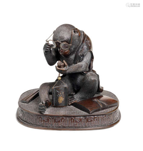 Meiji era (1868-1912), late 19th/early 20th century A bronze figure of a monkey