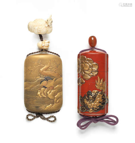 Edo period (1615-1868), 19th century Two lacquer inro