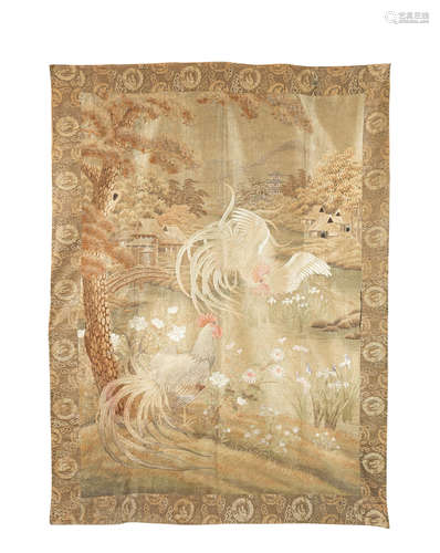 Meiji era (1868-1912), late 19th/early 20th century A large embroidered wall hanging