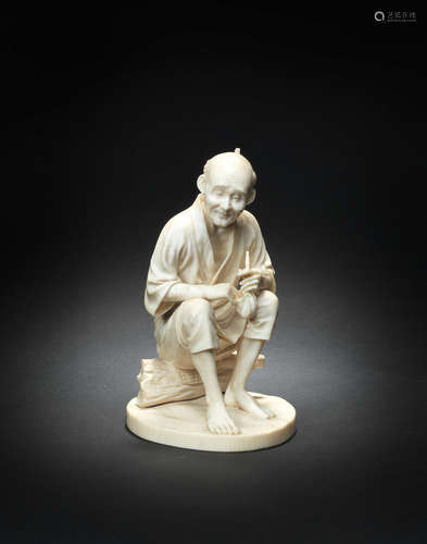 By Hokoku, Meiji era (1868-1912), late 19th/early 20th century An ivory okimono figure of a peasant