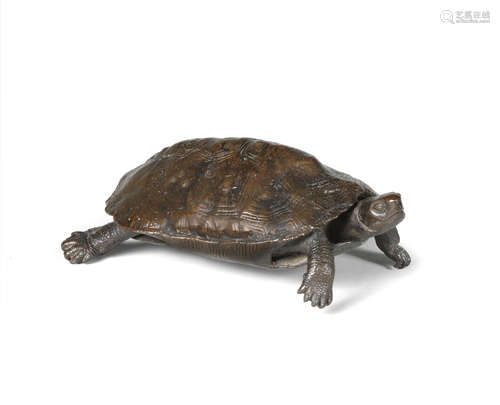 By Shomin, Meiji era (1868-1912), late 19th/early 20th century A large bronze okimono of a turtle