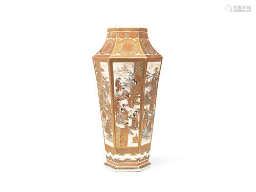 By Kinkozan, Meiji era (1868-1912), late 19th/early 20th century A tall hexagonal Satsuma vase