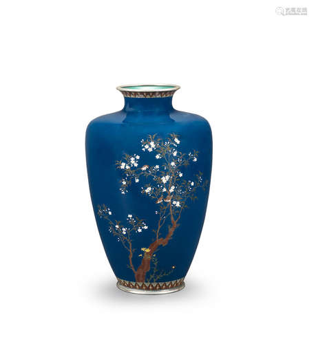 Attributed to Hayashi Kodenji of Nagoya, Meiji era (1868-1912), late 19th/early 20th century A baluster cloisonné-enamel vase